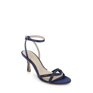 Jewel Badgley Mischka Fiji Womens Navy Satin Rhinestone Stiletto Heel Sandals